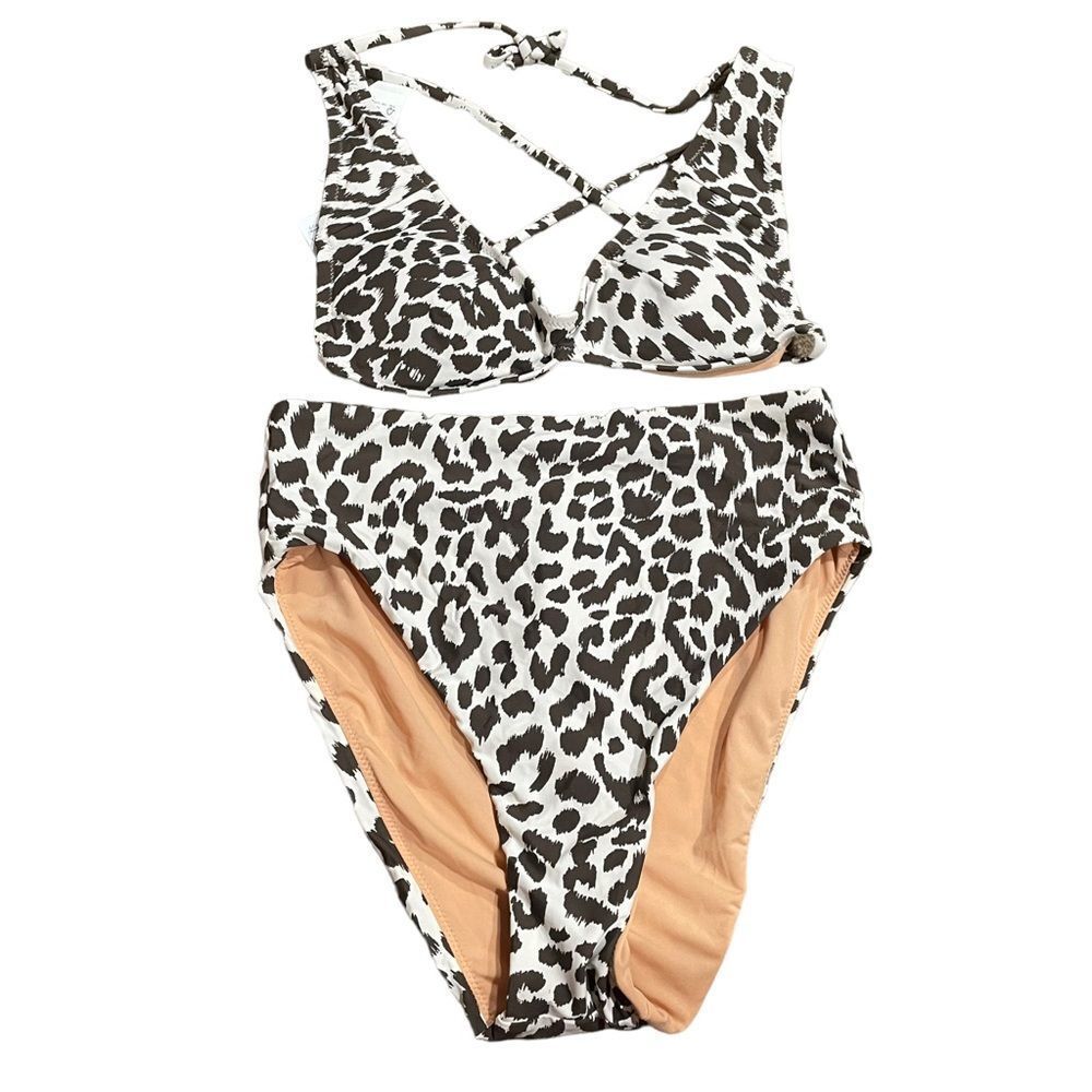 NWT J. Crew Leopard Print High Waisted Bikini Swimsuit
